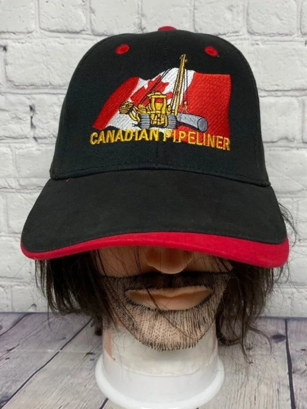 Vintage Hat Cap Strap Back Black Red Canadian PIPELINER Canada Embroidered